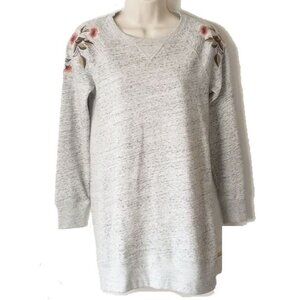 NWT Abercrombie & Fitch Floral Embroidered Tunic Sweatshirt XS $68 Gray Heather